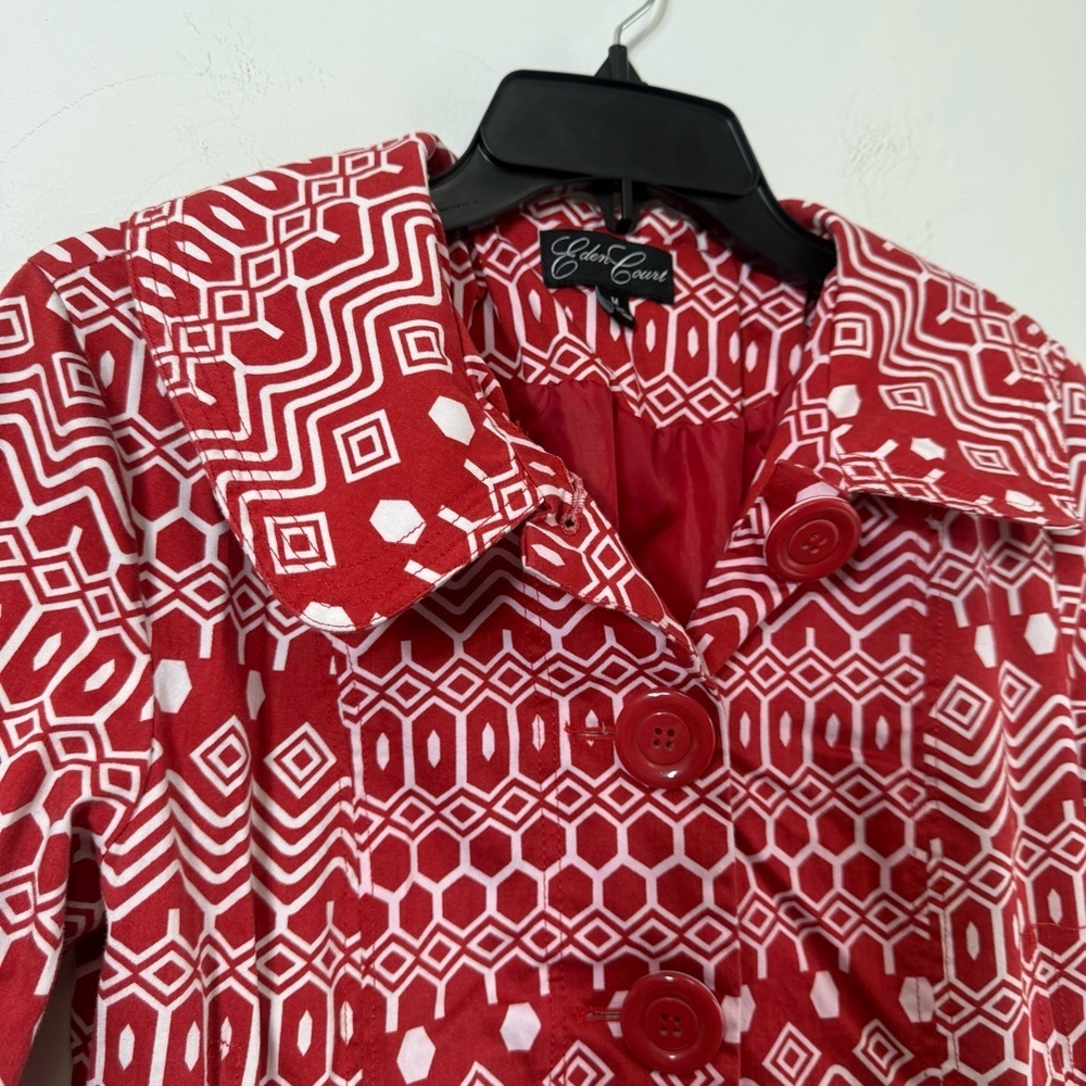 Eden Court Geo Print Peacoat Mod Retro Bell Sleeve Jacket Medium - Picture 4 of 8